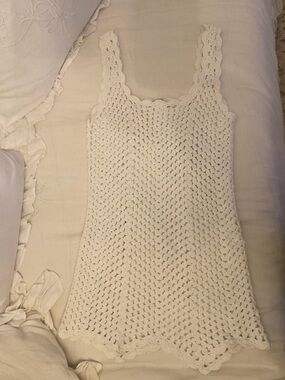 Olivaceous Cream/White Crochet Cover-up with Scallop Trim